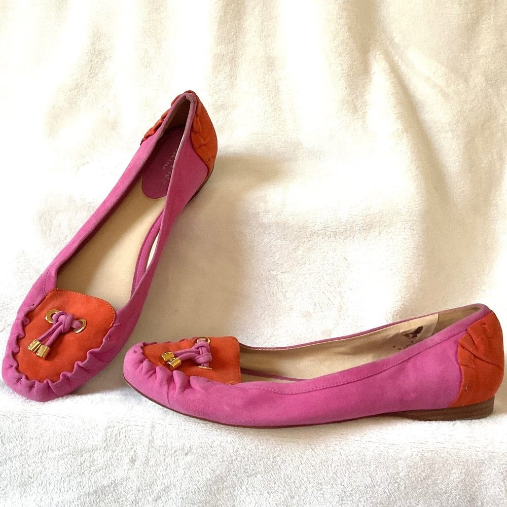 Pink Orange Kate Spade Gwenda Suede Slip On tasseled Driving Flats Sz 9M